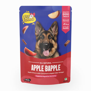 Front photo of Furloved Apple Bapple 100% vegetarian vegan healthy dog treats made with apple slivers, cinnamon & apple cider vinegar