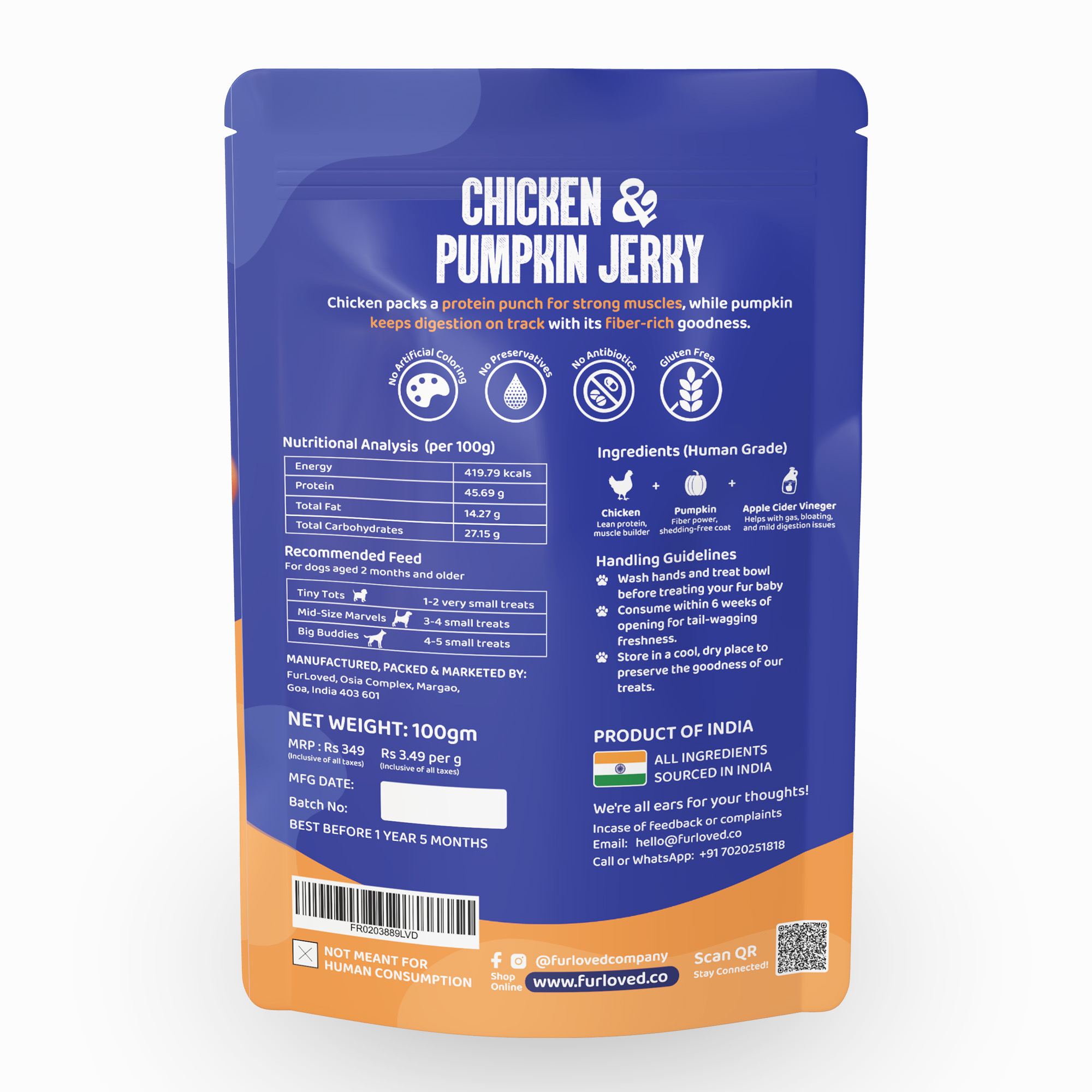 Chicken & Pumpkin Jerky – High Protein Healthy Dog Treats