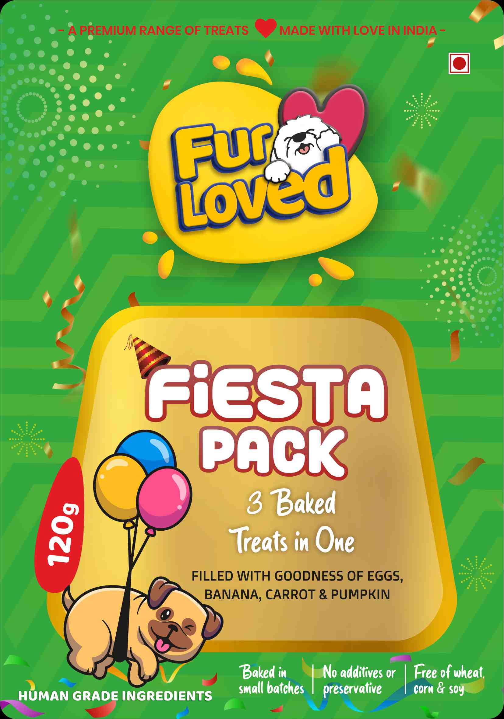 Fiesta Pack - 3 Baked Treats in One - Filled with goodness of eggs, banana, carrot & pumpkin